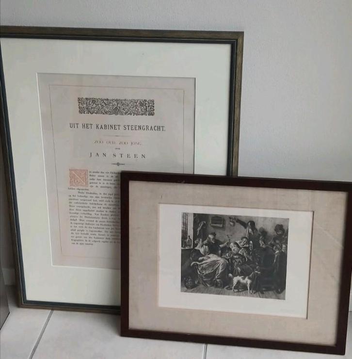 Antieke kunstdruk prent-ets Jan Steen + omschrijving, Antiek en Kunst, Kunst | Tekeningen en Foto's, Ophalen of Verzenden