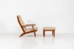 Vintage GE-290A fauteuil + voetenbank door Hans J. Wegner, Ophalen of Verzenden, Zo goed als nieuw, 75 tot 100 cm