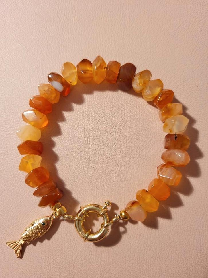 Armband Oranje natuursteen, Sieraden, Tassen en Uiterlijk, Armbanden, Nieuw, Met edelsteen, Ophalen of Verzenden