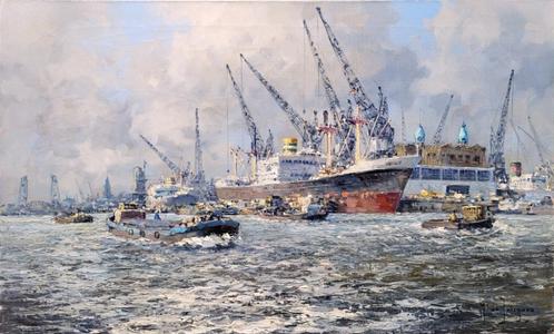 Havengezichten, M. de Jongere, G.J. Delfgaauw en E. Moll, Antiek en Kunst, Kunst | Schilderijen | Klassiek, Ophalen