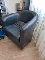 Zwarte leren fauteuil, Ophalen of Verzenden, Gebruikt, 75 tot 100 cm, 50 tot 75 cm