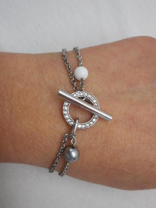 Zilveren armband met bolletjes en mooi staaf slot nr.1645, Sieraden, Tassen en Uiterlijk, Armbanden, Zo goed als nieuw, Zilver