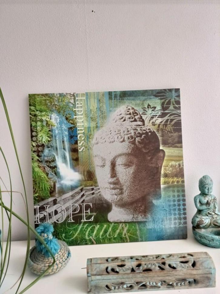 Vierkant Boeddha schilderij – Canvas – 49,5 x 49,5 cm, Antiek en Kunst, Kunst | Schilderijen | Abstract, Ophalen of Verzenden