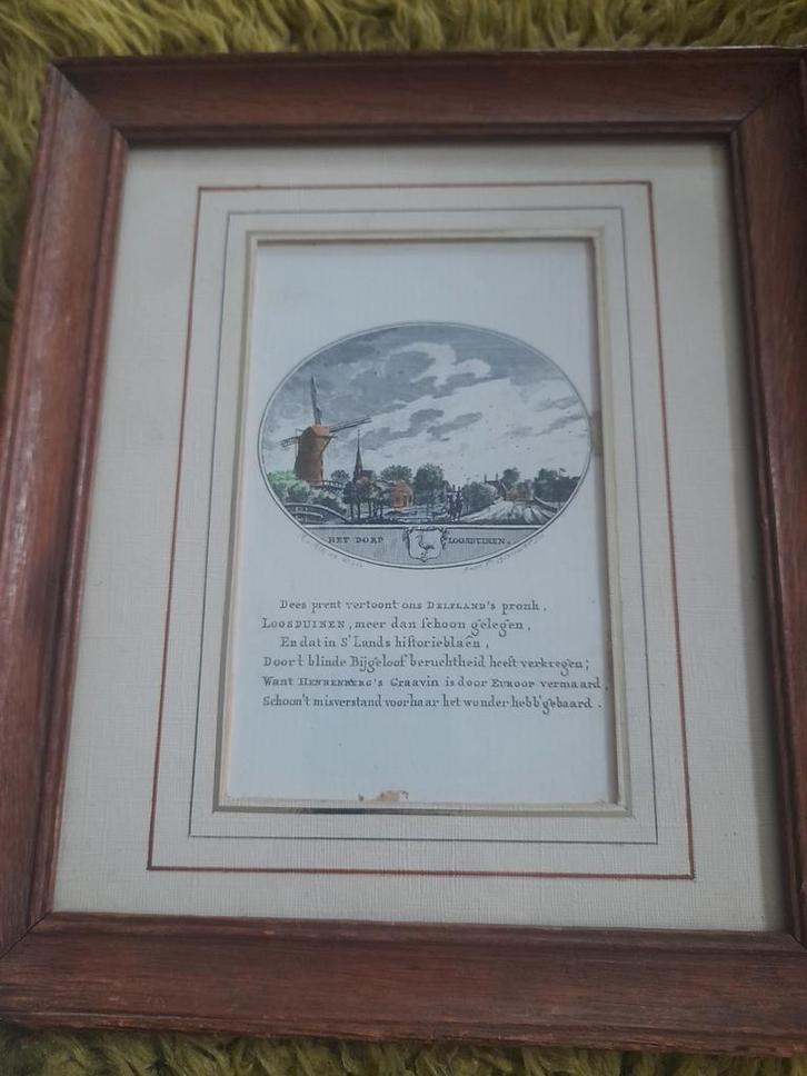 Oude Prent Loosduinen in Lijst, Antiek en Kunst, Kunst | Etsen en Gravures, Ophalen of Verzenden