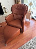 Leolux Excaliber lederen fauteuil met hocker - cognac, Ophalen, Gebruikt, Leer, 75 tot 100 cm
