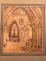 Tekening Kerkinterieur, Antiek en Kunst, Kunst | Tekeningen en Foto's, Verzenden