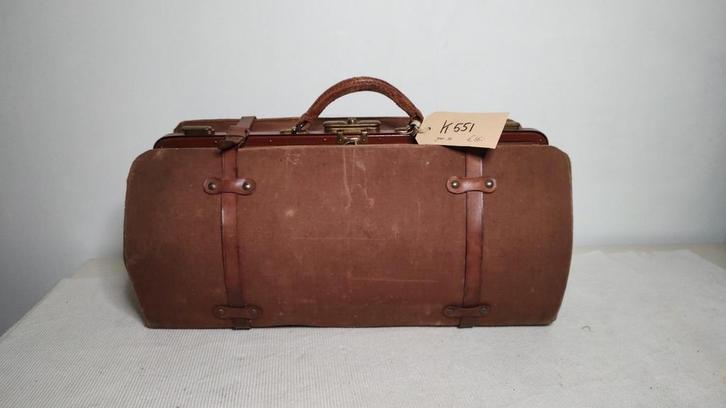 K551 VINTGE jaren 30 dokterstas van bruin canvas en leder, Antiek en Kunst, Curiosa en Brocante, Ophalen of Verzenden