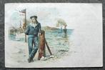 Reliefkaart Duitse marineman aan de kade met geweer, 1907, Verzamelen, Ansichtkaarten | Themakaarten, Gelopen, Ambachten of Beroep