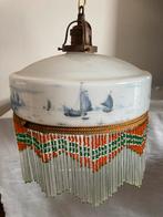 Antieke Plafondlamp Melkglas Molens Zeilboten Kralen, Ophalen of Verzenden