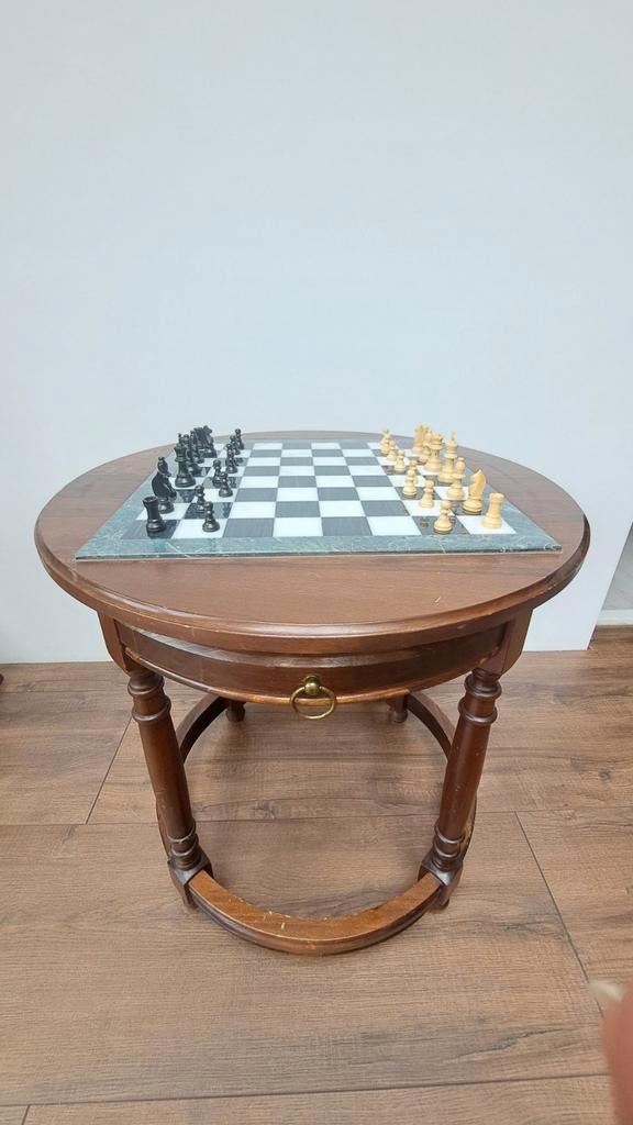 Unieke antieke schaaktafel marmeren schaakbord incl. stukken, Antiek en Kunst, Antiek | Meubels | Tafels, Ophalen
