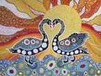 Twee mooie zwanen (Aboriginal) Handgeschilderd, Antiek en Kunst, Ophalen of Verzenden
