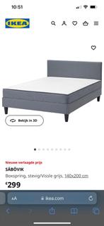 IKEA Sanovik boxspring 140x200, Grijs, 140 cm, Zo goed als nieuw, Ophalen