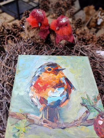 Roodborst ~ schilderij ~ kleintje kunst ~ atelier beschikbaar voor biedingen