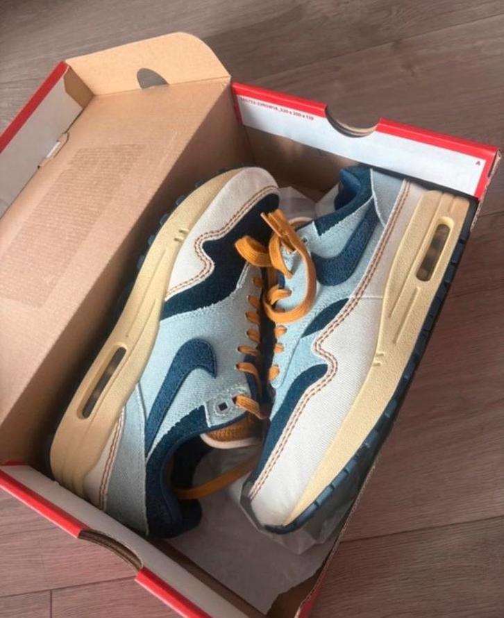 Nike Air Max 1 Denim Aura maat 42, Kleding | Heren, Schoenen, Zo goed als nieuw, Blauw, Ophalen of Verzenden