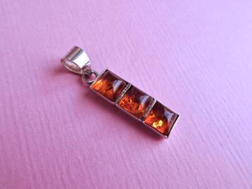 jwg Vintage 60s 70s zilver ketting hanger amber barnsteen beschikbaar voor biedingen