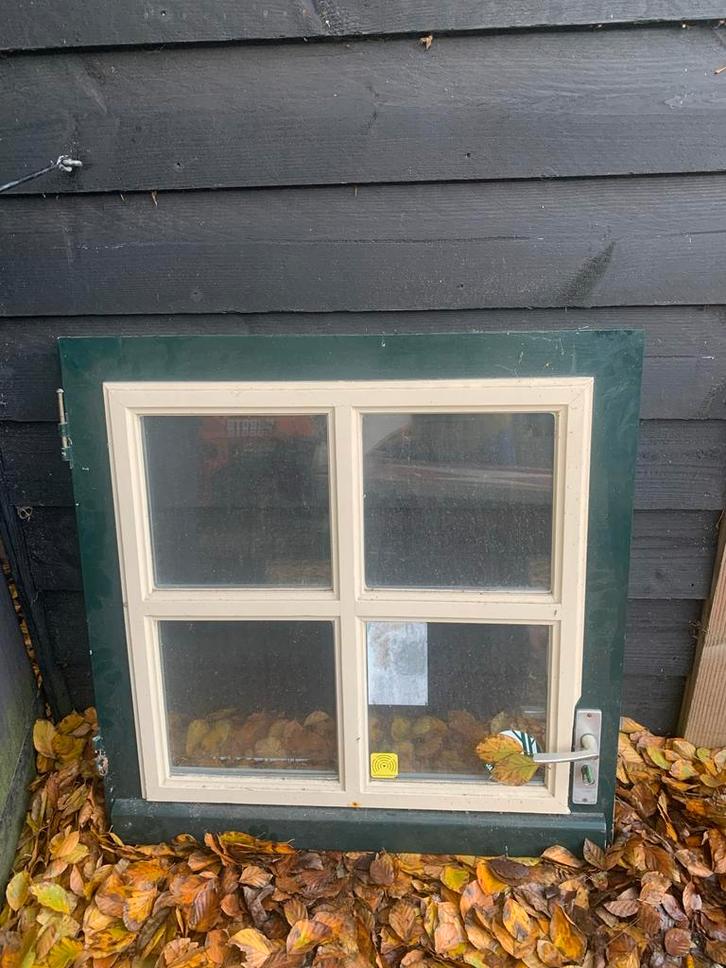 Hardhouten Dubbele Deur met Glas, Doe-het-zelf en Verbouw, Deuren en Horren, Gebruikt, Buitendeur, 200 tot 215 cm, 80 tot 100 cm