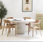 Eettafel Rond Beige Japandi Beton Cire look 120x78, Huis en Inrichting, Tafels | Eettafels, Overige materialen, Verzenden, Rond