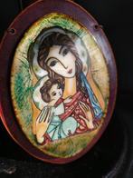 Geëmailleerde hanger van Maria met Kindje Jezus, Antiek en Kunst, Antiek | Religie, Ophalen of Verzenden
