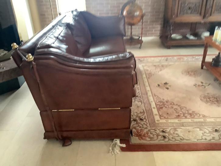 Leren Kasteelbank - Zo goed als nieuw, Huis en Inrichting, Banken | Bankstellen, Zo goed als nieuw, Rechte bank, Driepersoons