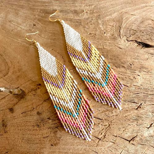 Ibiza Bohemian Summer fringe oorbellen / RVS oorhanger, Sieraden, Tassen en Uiterlijk, Oorbellen, Nieuw, Geel, Ophalen of Verzenden