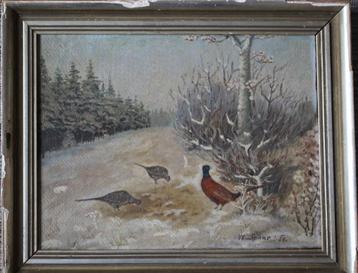 Fazanten in de sneeuw, olieverf, voluit gesigneerd. beschikbaar voor biedingen
