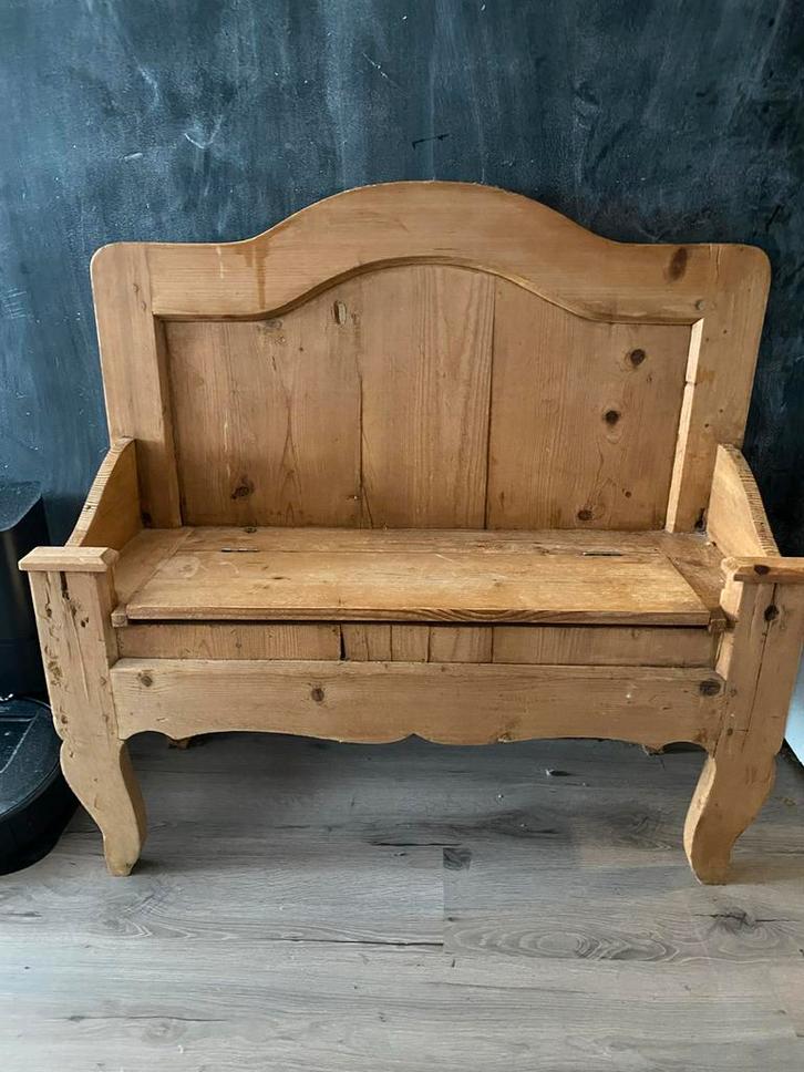 Houten Klepbankje met Opbergruimte, Huis en Inrichting, Banken | Sofa's en Chaises Longues, Gebruikt, Tweepersoons, Minder dan 150 cm