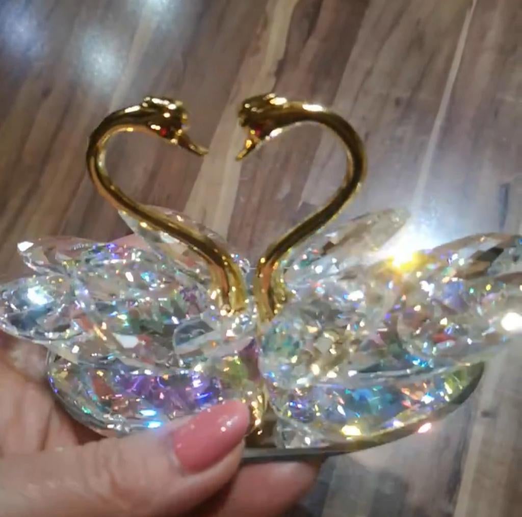 Kristallen Zwanen Hart Beeldje - Swarovski Stijl, Verzamelen, Swarovski, Ophalen of Verzenden