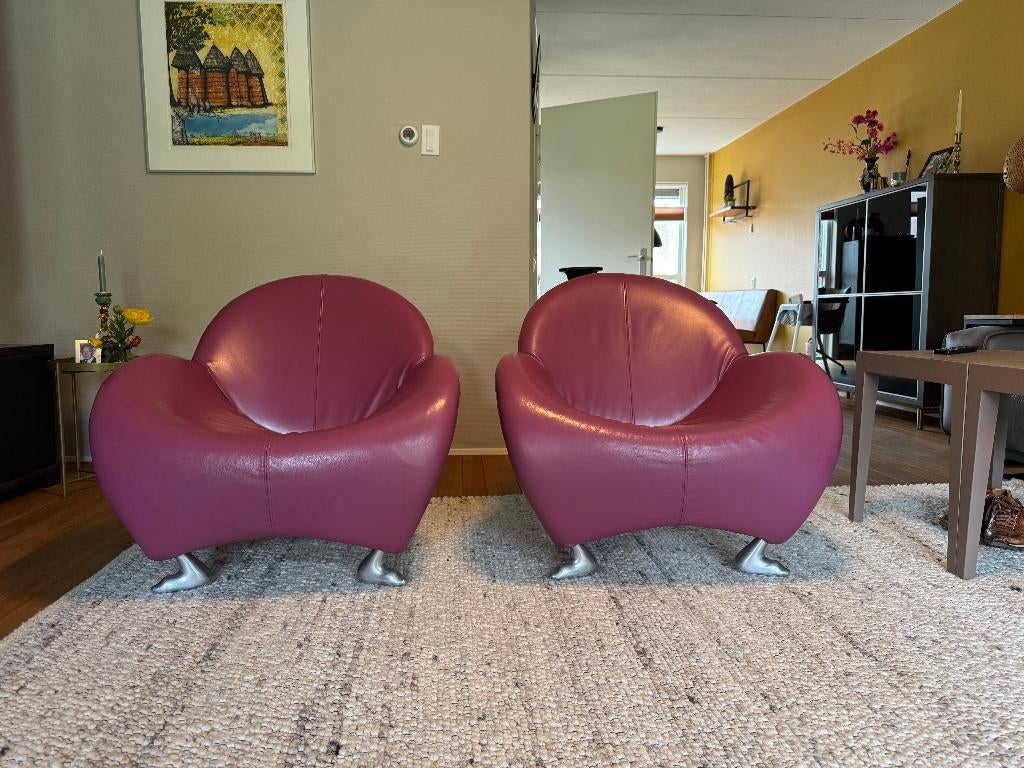 Leolux Papageno Fauteuil (2x), Ophalen, Gebruikt, 75 tot 100 cm, Leer