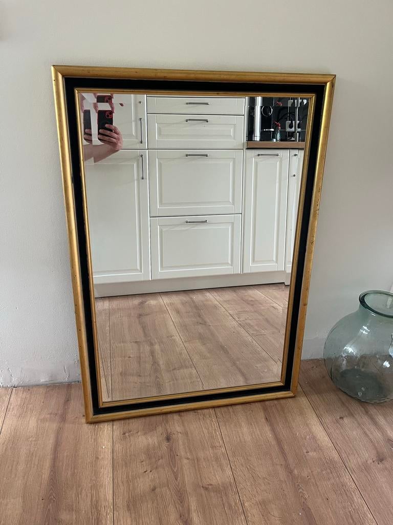 Gouden vintage spiegel, Ophalen, 100 tot 150 cm, Zo goed als nieuw, Rechthoekig