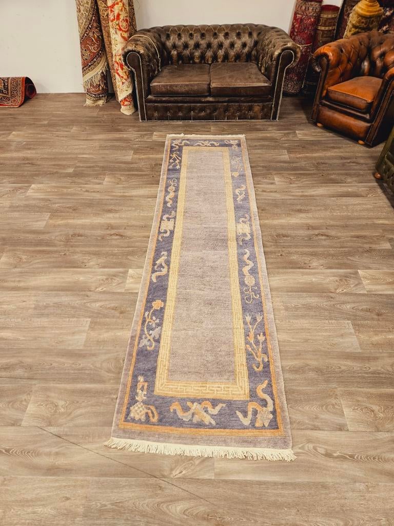 Handgeknoopte Loper uit Nepal. Prachtige kleuren!, Nepal, Crème, 200 cm of meer, Zo goed als nieuw