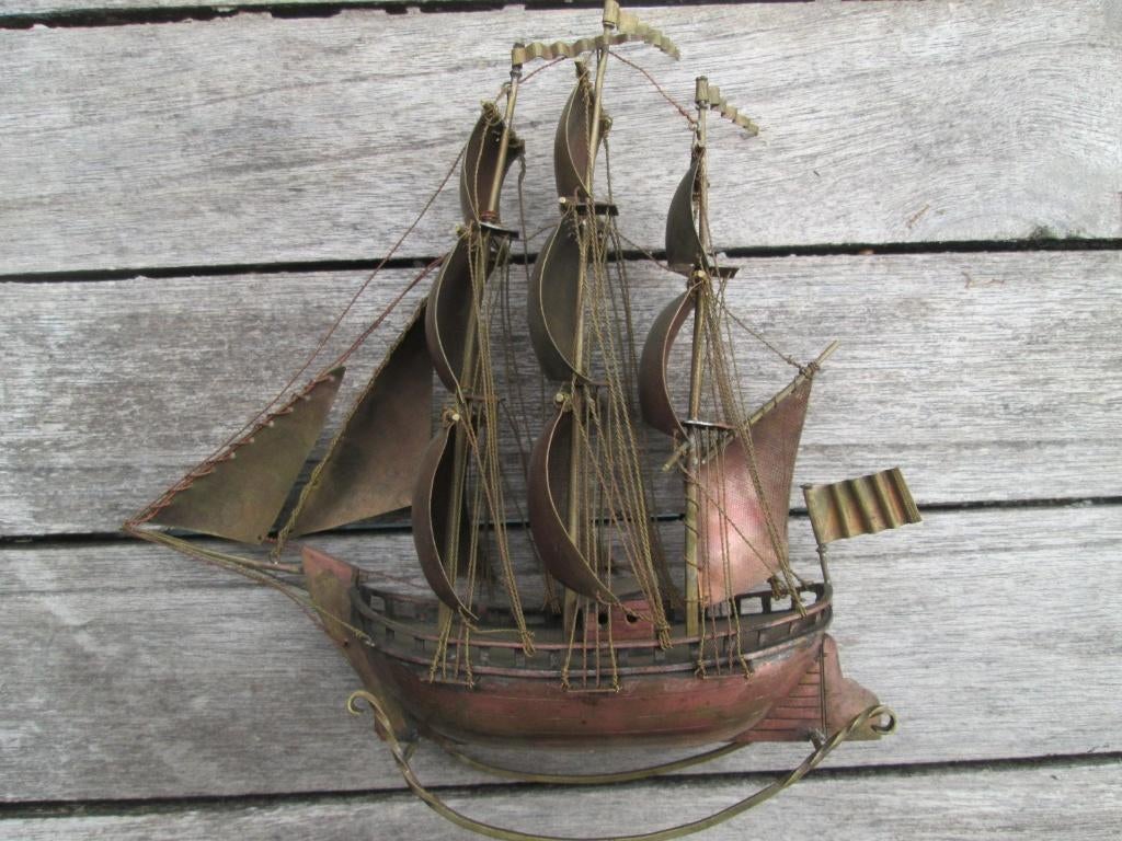 Driemaster Miniatuur Koper en dito Tuigwerk 14,5 cm, Ophalen of Verzenden
