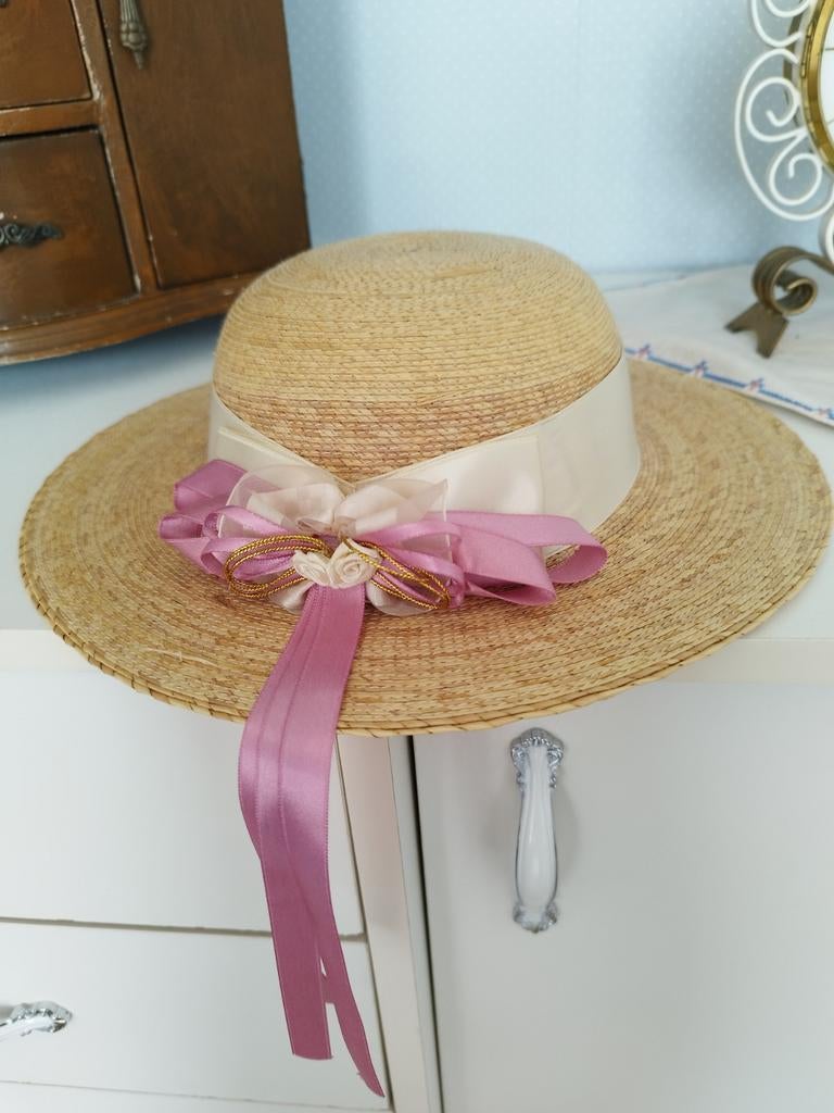 Strohhoed voor meisjes, omtrek binnen ca. 49 cm, Kinderen en Baby's, Kinderkleding | Petten en Hoeden, Ophalen of Verzenden, Zo goed als nieuw
