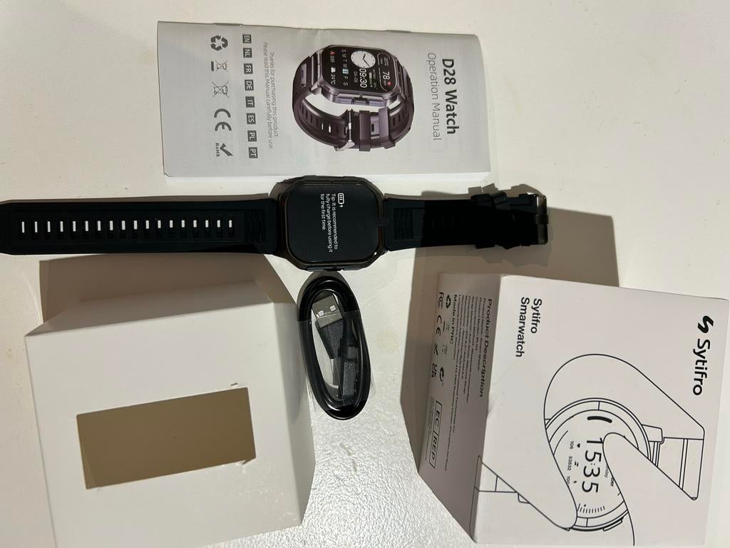 Sytifro Smartwatch D28 - Nieuw in doos, Ophalen, Hartslag, Zwart, Nieuw