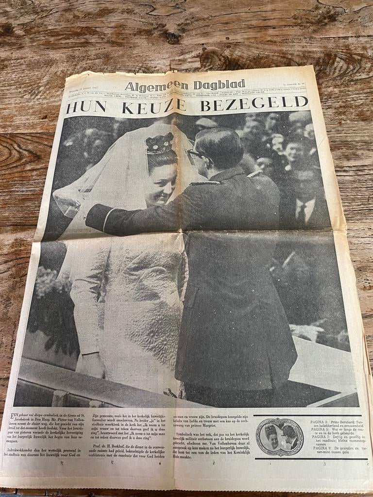 Krant AD 11januari 1967,  Margriet en Pieter v Vollenhoven, Verzamelen, Koninklijk Huis en Royalty, Ophalen of Verzenden, Gebruikt