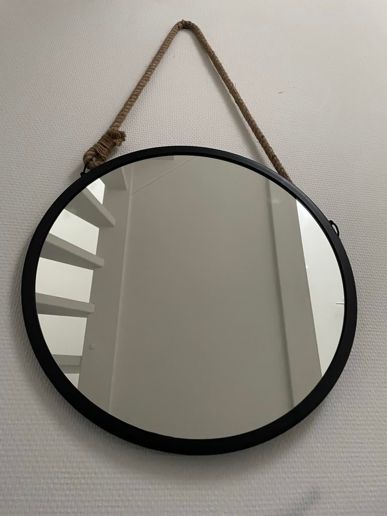 Ronde spiegel met touwophanging - 44 cm, Minder dan 50 cm, Gebruikt, Rond, Ophalen of Verzenden