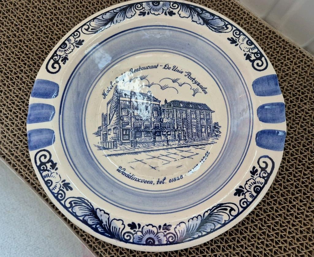 Delftsblauw bord Hotel De Unie Waddinxveen, Antiek en Kunst, Ophalen of Verzenden