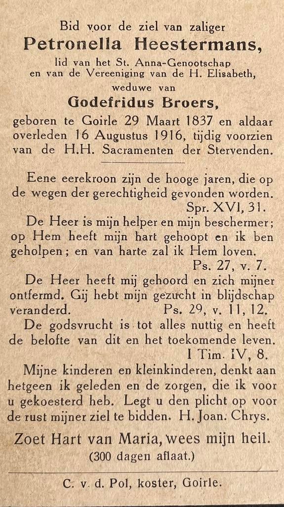 Petronella Maria Heestermans 1837 Goirle, Ophalen of Verzenden