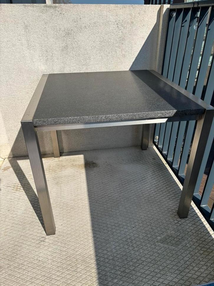Tuintafel 90x90 met granietblad en RVS onderstel, Tuin en Terras, Tuintafels, Gebruikt, Vierkant, Rvs, Ophalen