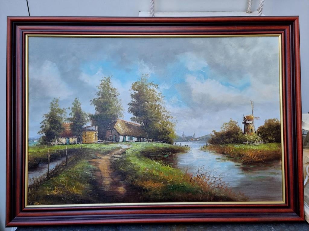Prachtig schilderij met molen en mooie lijst, Ophalen