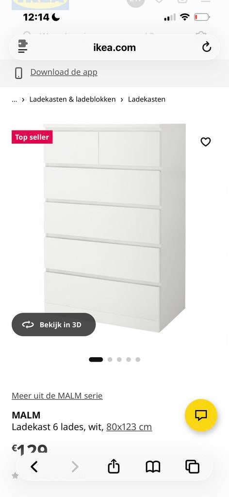 IKEA MALM ladekast wit, 6 laden (80x123 cm), Ophalen, Gebruikt, 5 laden of meer, 100 tot 150 cm