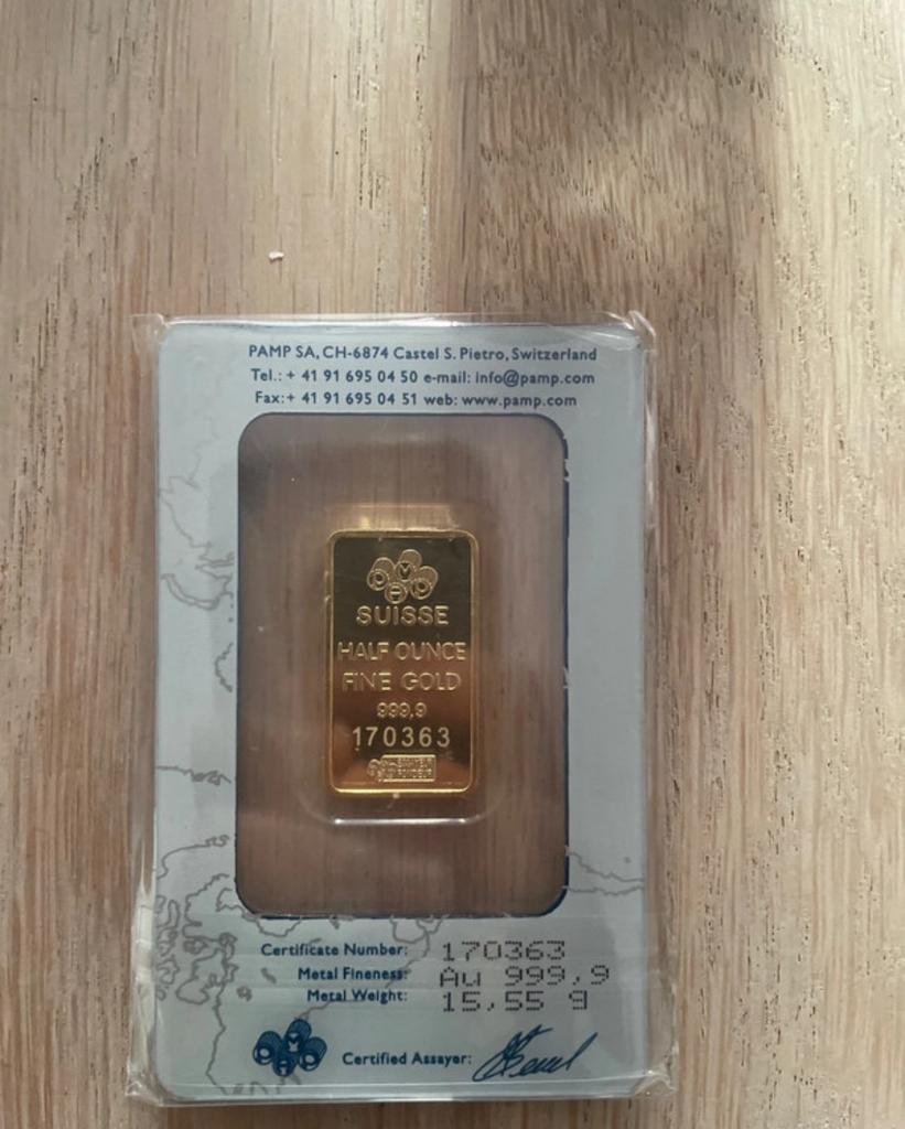 PAMP Suisse Goudbaar 15,5 gram (Half Ounce) 999.9 Fijn, Ophalen of Verzenden, Goud