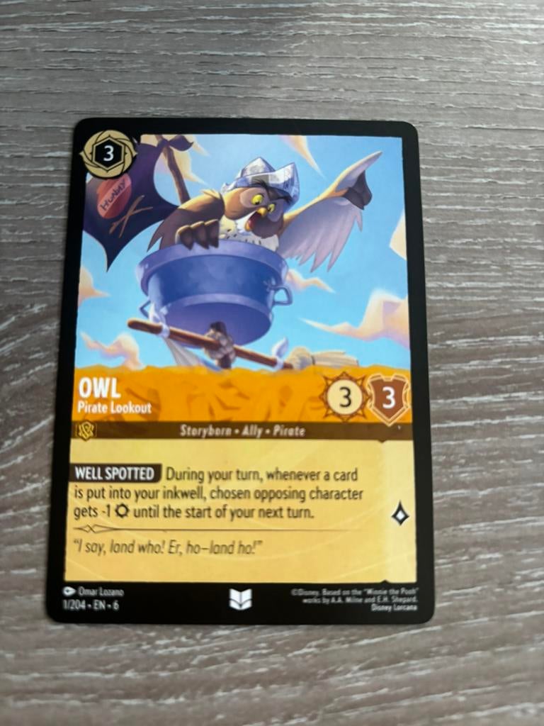 Disney Lorcana Owl pirate lookout 1-204 6AZS nonfoil, Ophalen of Verzenden, Zo goed als nieuw, Losse kaart