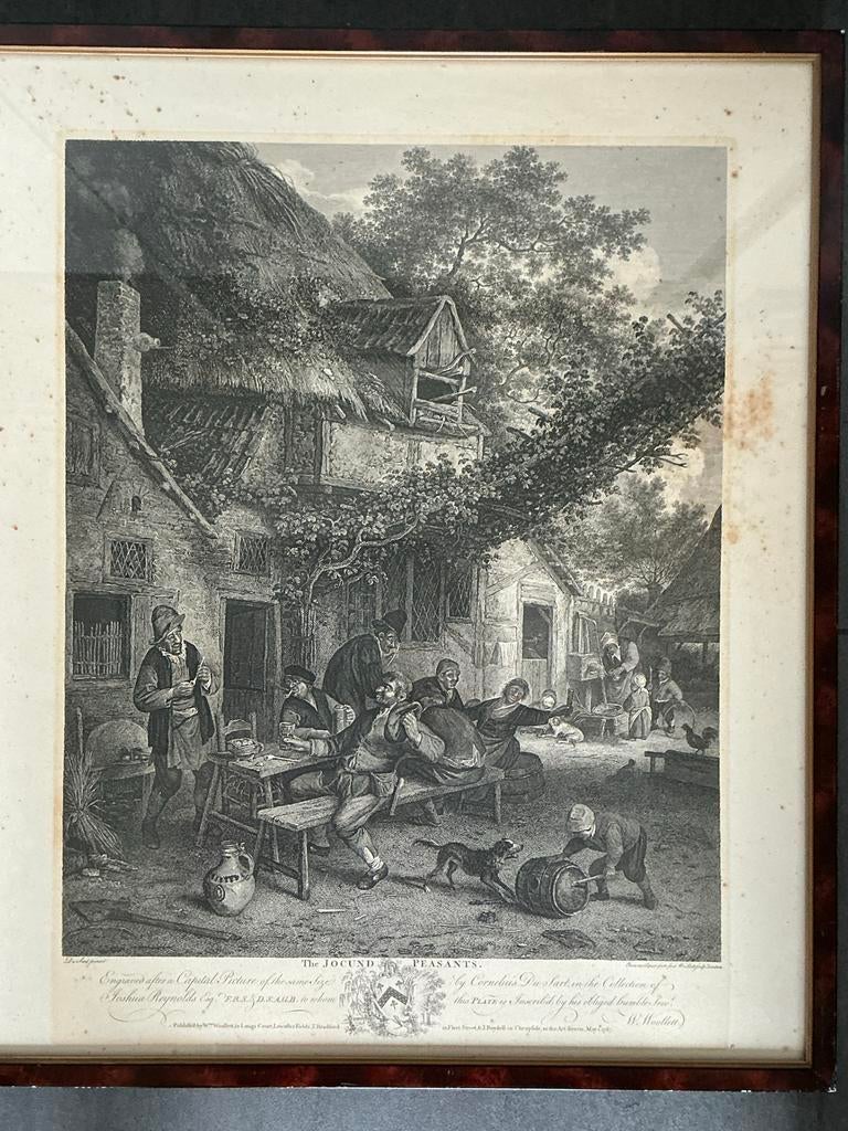Antieke Gravure: 'The Jocund Peasants' naar Adriaen van Osta, Ophalen of Verzenden, Gebruikt