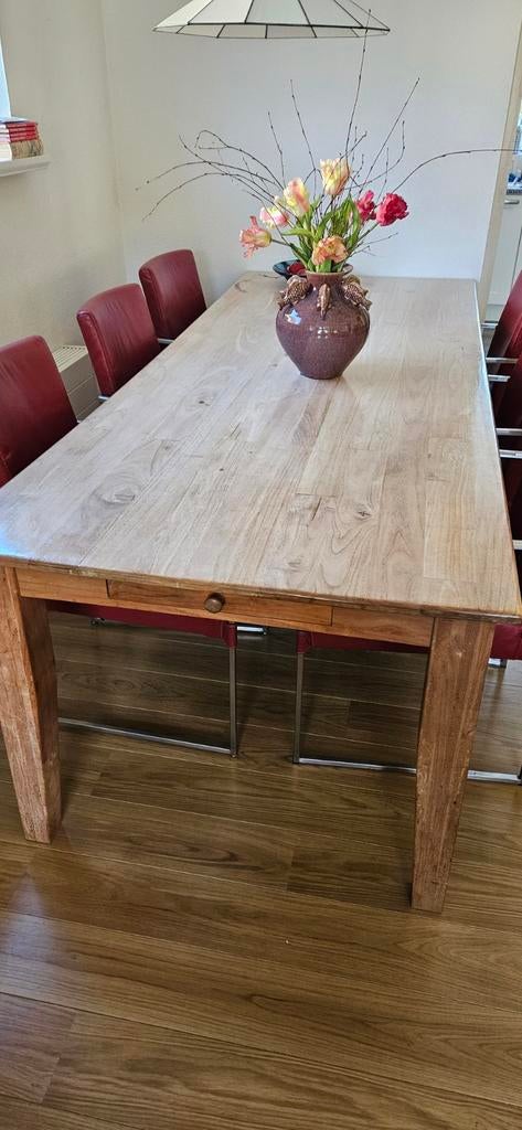 Teakhouten eettafel, Huis en Inrichting, Tafels | Eettafels, Ophalen, Gebruikt, Teakhout, 200 cm of meer