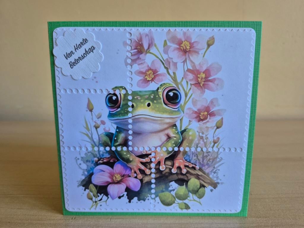 85a) zelfgemaakte kaart- kikker- 3 (beterschap), Hobby en Vrije tijd, Ophalen of Verzenden, Nieuw, Kerst