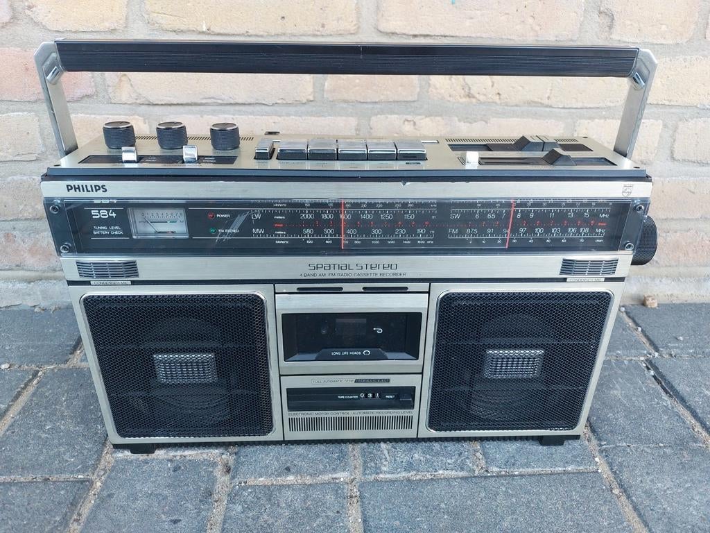 Draagbare Philips 584 Radio Cassette Recorder Vintage, Ophalen of Verzenden, Gebruikt, Radio