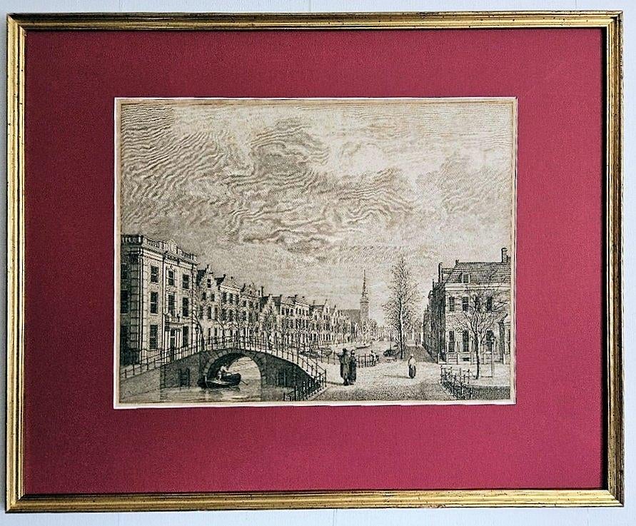 Gravure Rapenburg Leiden, Ophalen, 1800 - 1899, Stadsgezicht, Gesigneerd