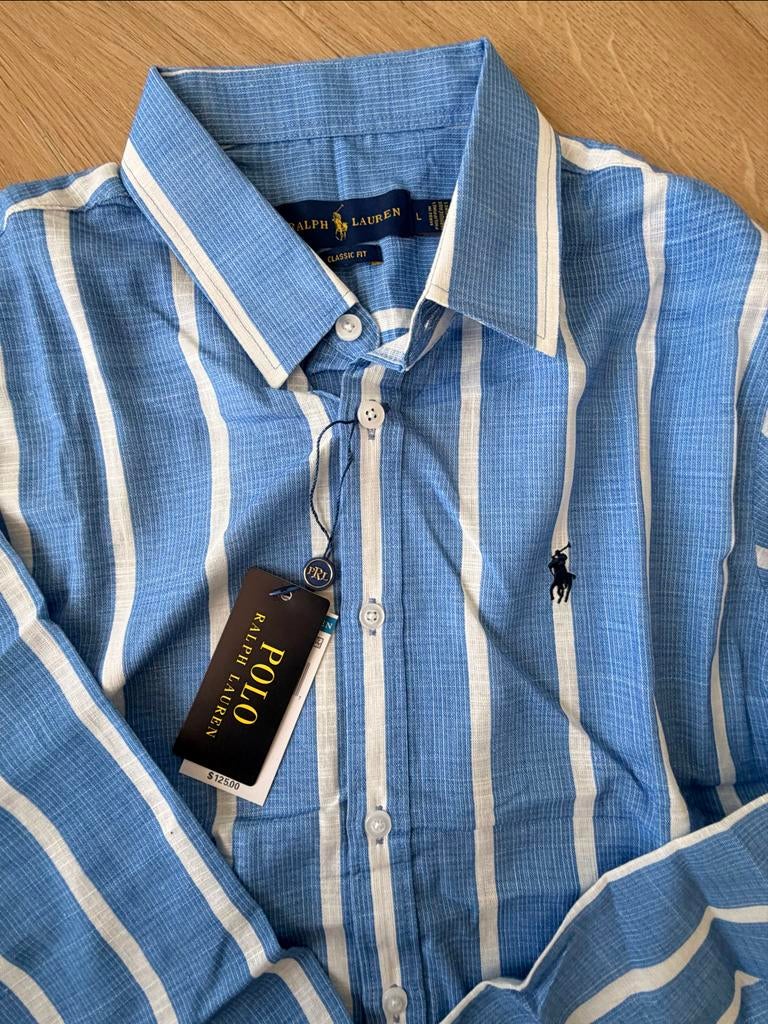 Ralph Lauren Dames Blouse - Blauw/Wit Gestreept, Ophalen of Verzenden, Nieuw, Maat 42/44 (L), Blauw