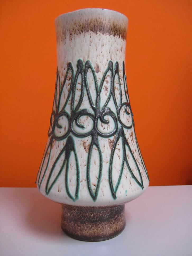 retro vintage keramiek fat lava vaas Strehla Germany GDR 70, Huis en Inrichting, Woonaccessoires | Vazen, Gebruikt, Groen, Minder dan 50 cm