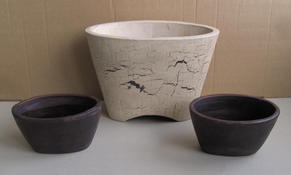 3 smalle bloempotten  /  vensterbank potten, Tuin en Terras, Bloempotten, Gebruikt, Binnen, Ophalen of Verzenden, Overige vormen